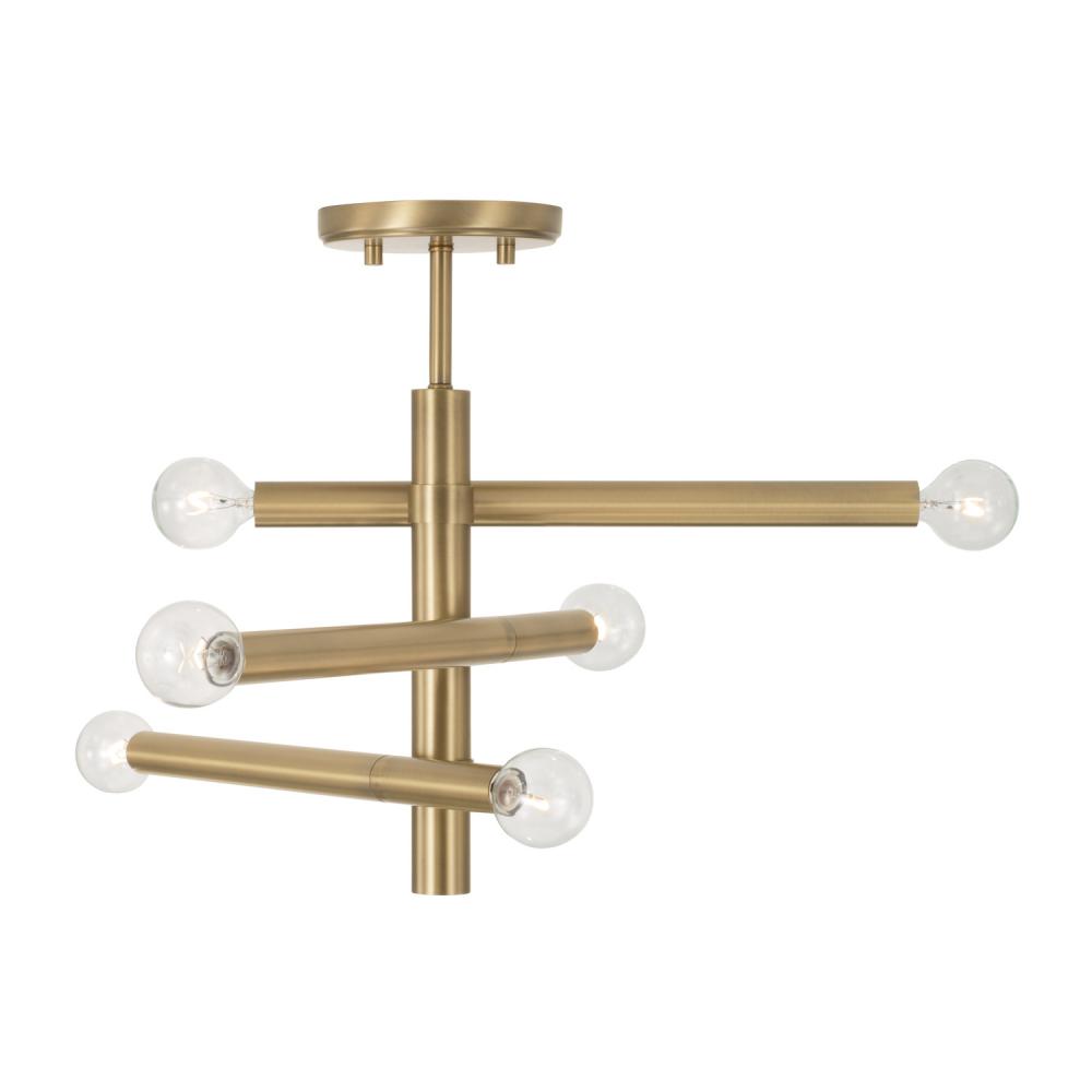 6-Light Modern Sputnik Semi-Flush in Aged Brass