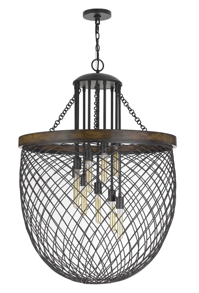 44.25" Height Metal Chandelier in Brushed Steel Wood Finish