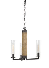  FX-3665-3 - 21" Height Metal and Wood Chandelier Fixture in Black/Wood Finish