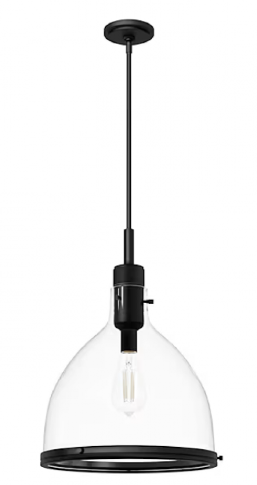 Hunter Van Nuys Matte Black with Clear Glass 1 Light Pendant Ceiling Light Fixture