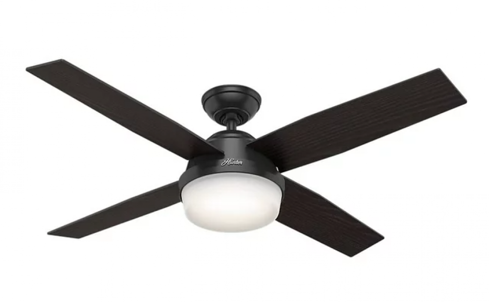 Hunter 52 inch Dempsey Matte Black Damp Rated Ceiling Fan with LED Light Kit and Handheld Remote