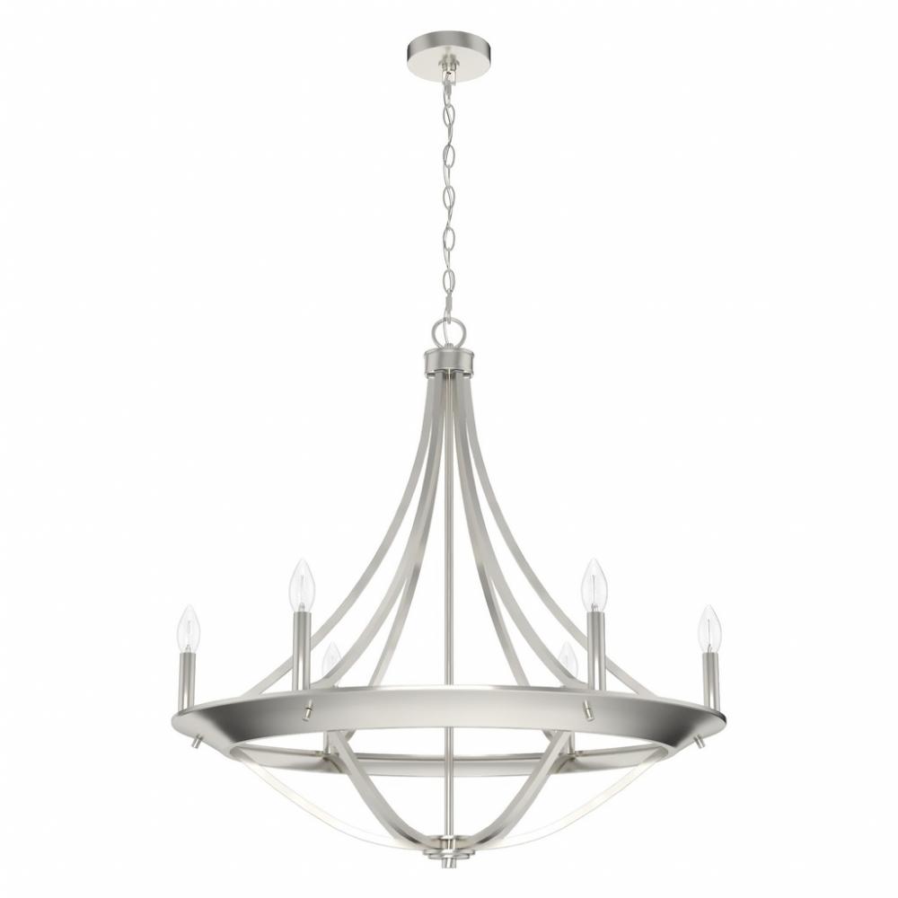 Hunter Perch Point Brushed Nickel 6 Light Chandelier Ceiling Light Fixture