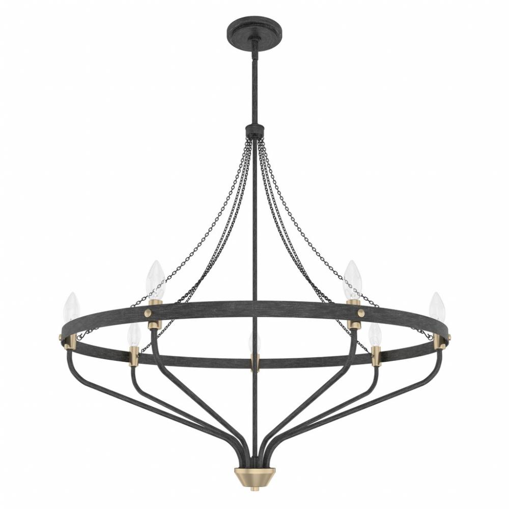 Hunter Merlin Rustic Iron and Alturas Gold 7 Light Chandelier Ceiling Light Fixture