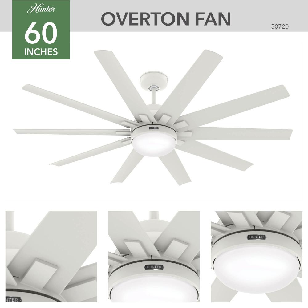 Hunter 60 inch Overton ENERGY STAR® Matte White Damp Rated Ceiling Fan with LED Light Kit