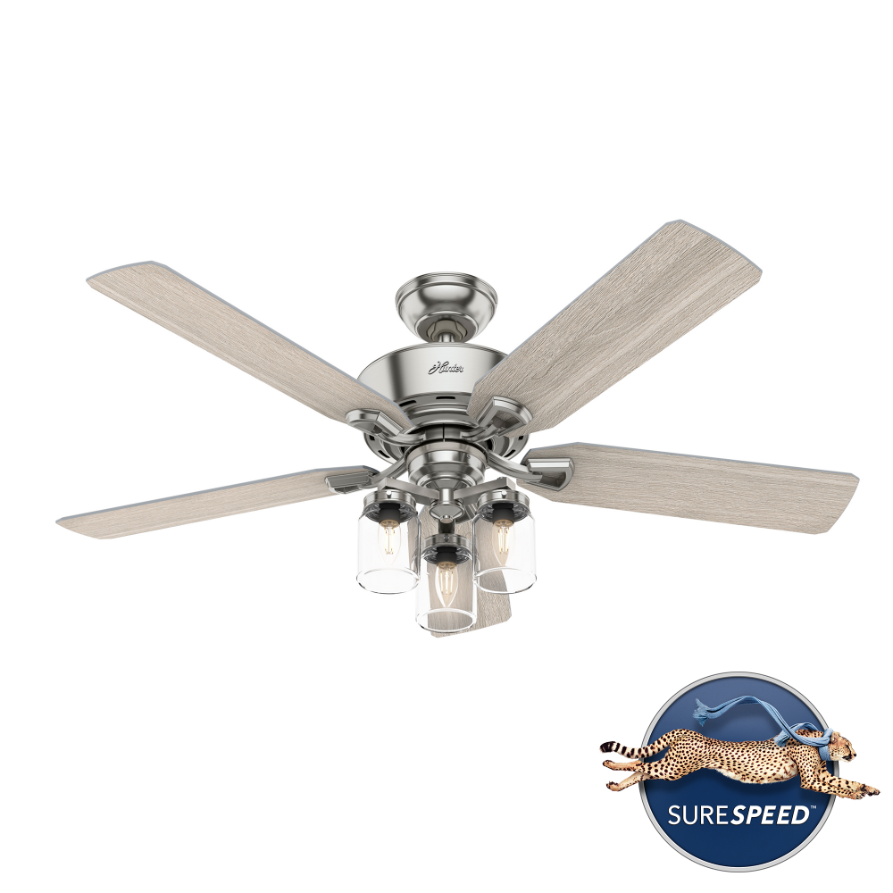 Hunter 52 inch Devon Park Brushed Nickel Ceiling Fan with LED Light Kit and Handheld Remote