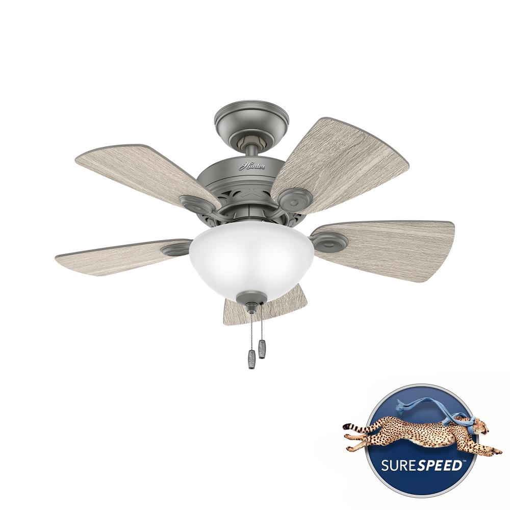 Hunter 34 inch Watson Matte Silver Ceiling Fan with LED Light Kit and Pull Chain