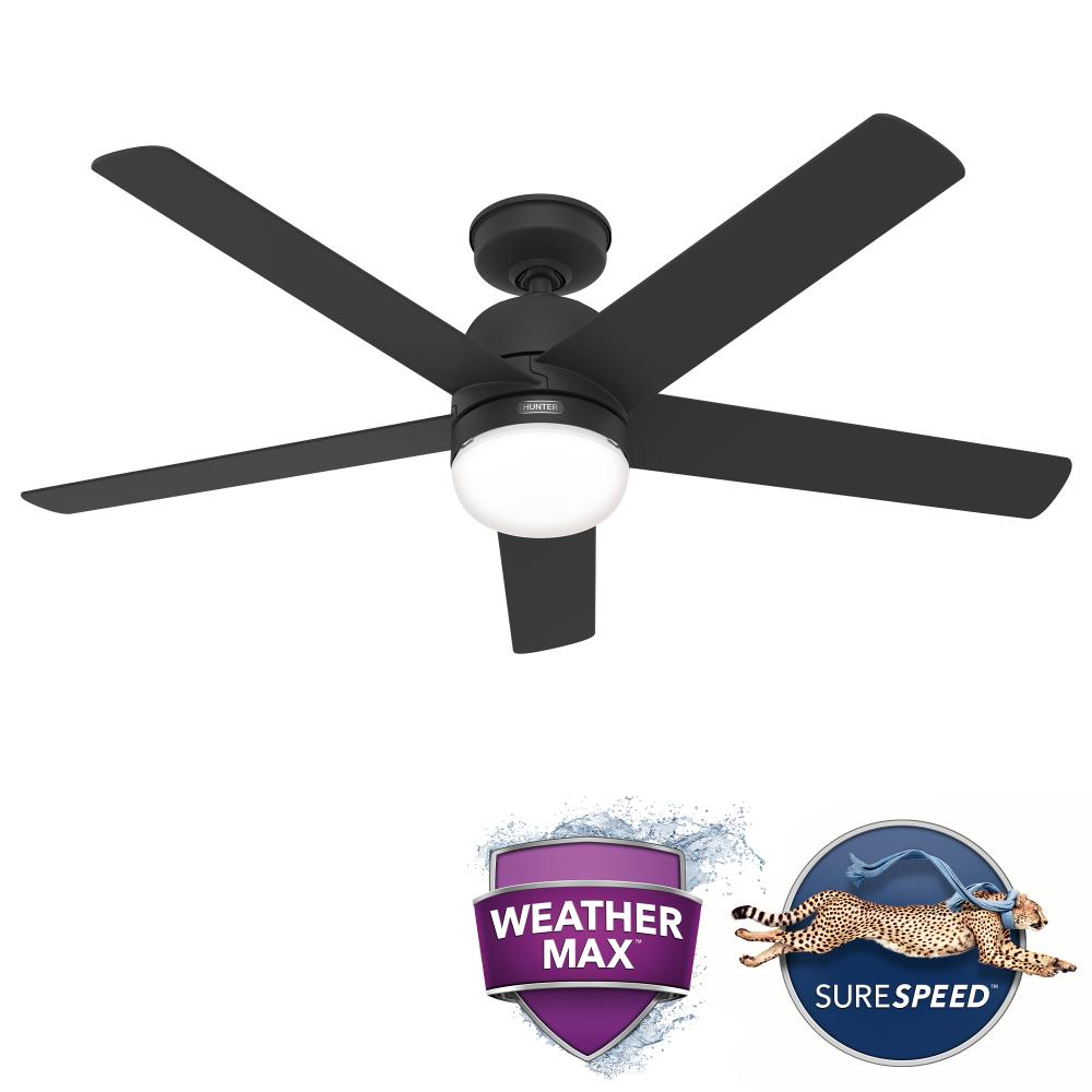 Hunter 52 inch Anorak Matte Black WeatherMax Indoor / Outdoor Ceiling Fan with LED Light Kit