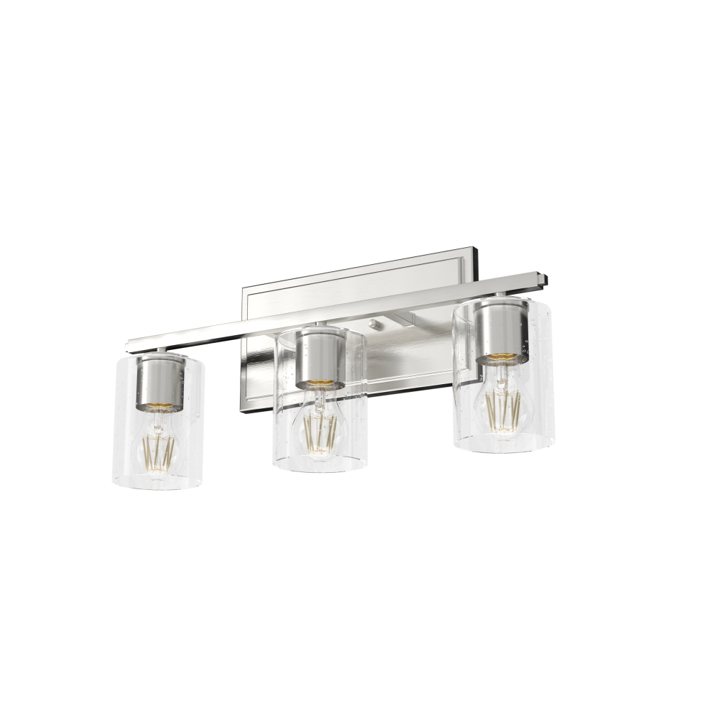 Hunter Kerrison Brushed Nickel with Seeded Glass 3 Light Bathroom Vanity Wall Light Fixture