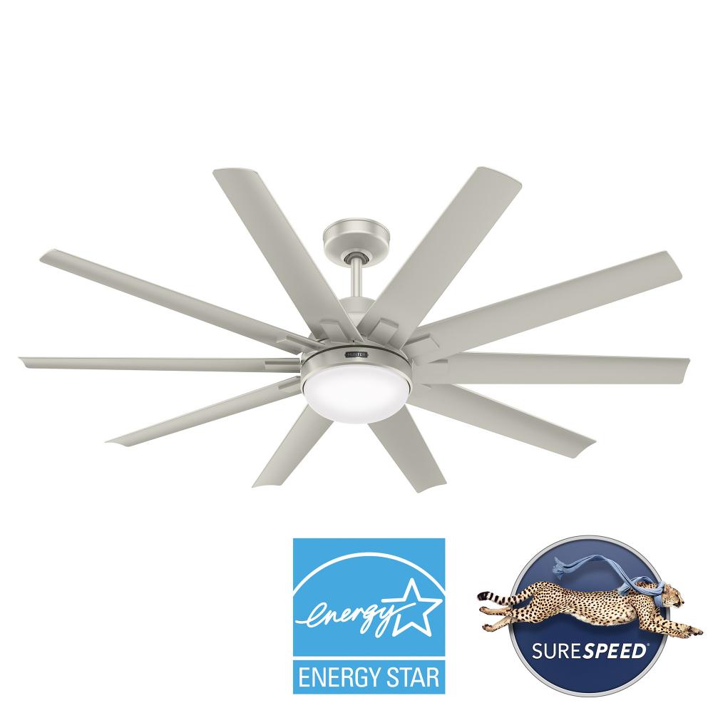 Hunter 60 inch Overton ENERGY STAR® Matte Nickel Damp Rated Ceiling Fan with LED Light Kit