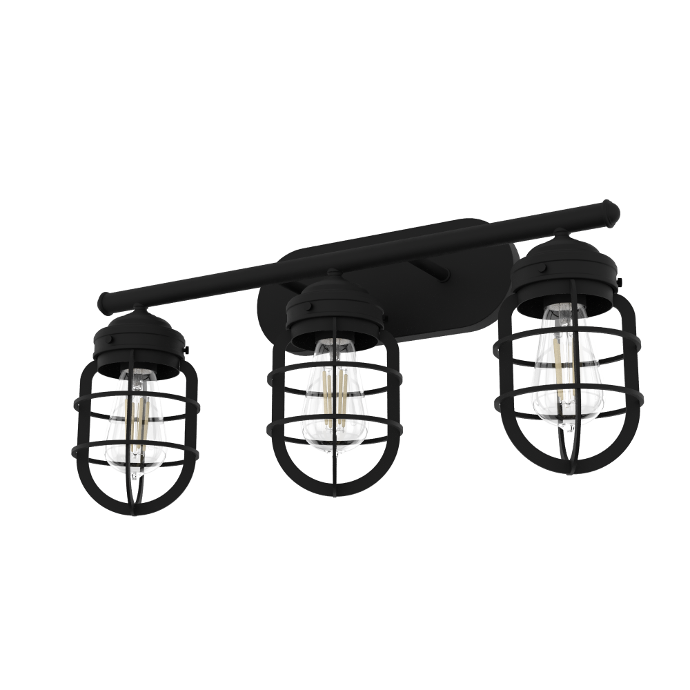 Hunter Starklake Natural Black Iron 3 Light Medium Bathroom Vanity Wall Light Fixture