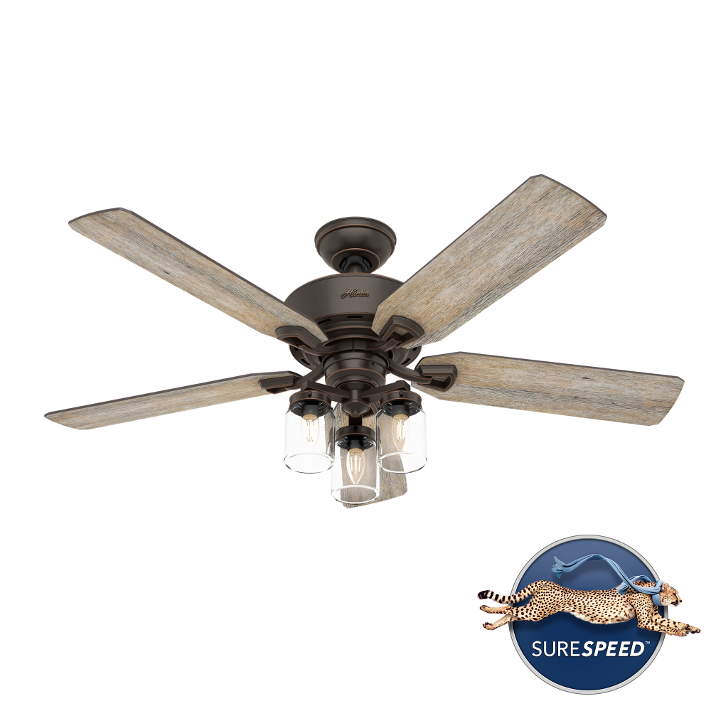 Hunter 52 inch Devon Park Onyx Bengal Ceiling Fan with LED Light Kit and Handheld Remote