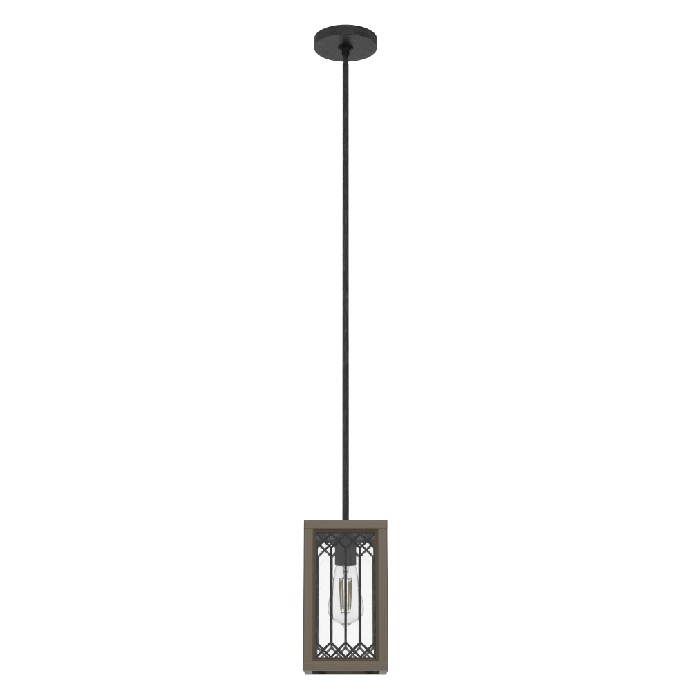 Hunter Chevron Rustic Iron and French Oak with Seeded Glass 1 Light Pendant Ceiling Light Fixture