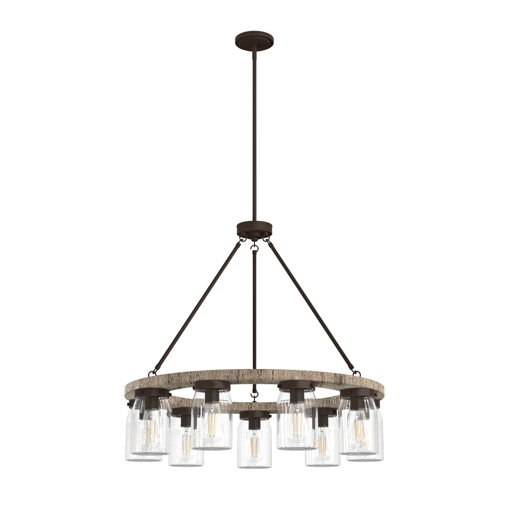 Hunter Devon Park Onyx Bengal and Barnwood with Clear Glass 9 LT Chandelier Ceiling LT Fixture