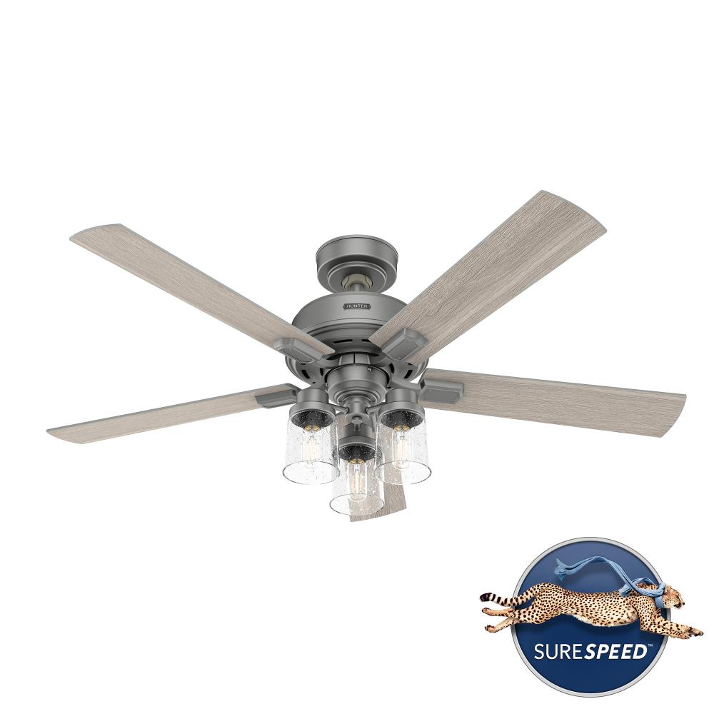 Hunter 52 inch Hartland Matte Silver Ceiling Fan with LED Light Kit and Handheld Remote