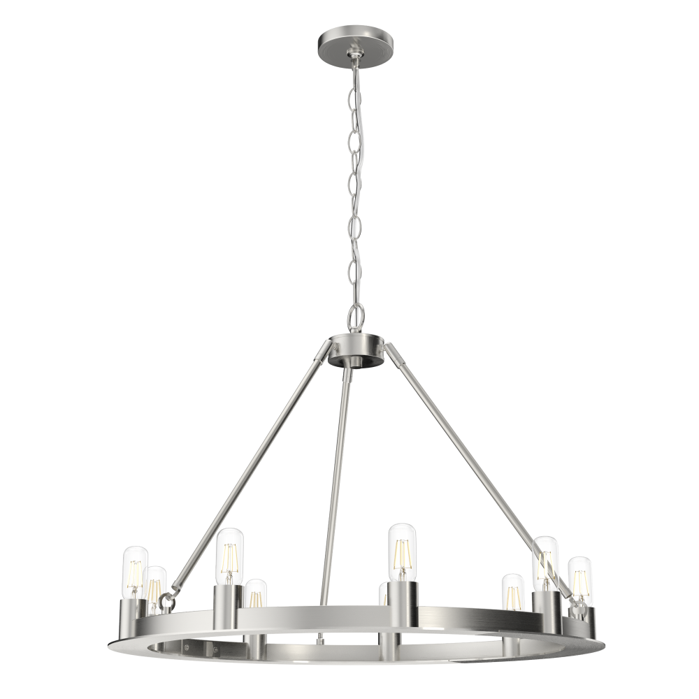 Hunter Saddlewood Brushed Nickel 9 Light Chandelier Ceiling Light Fixture