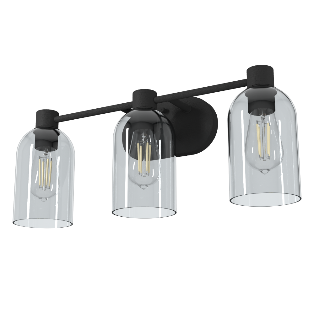 Hunter Lochemeade Natural Black Iron with Smoked Glass 3 Light Bathroom Vanity Wall Light Fixture