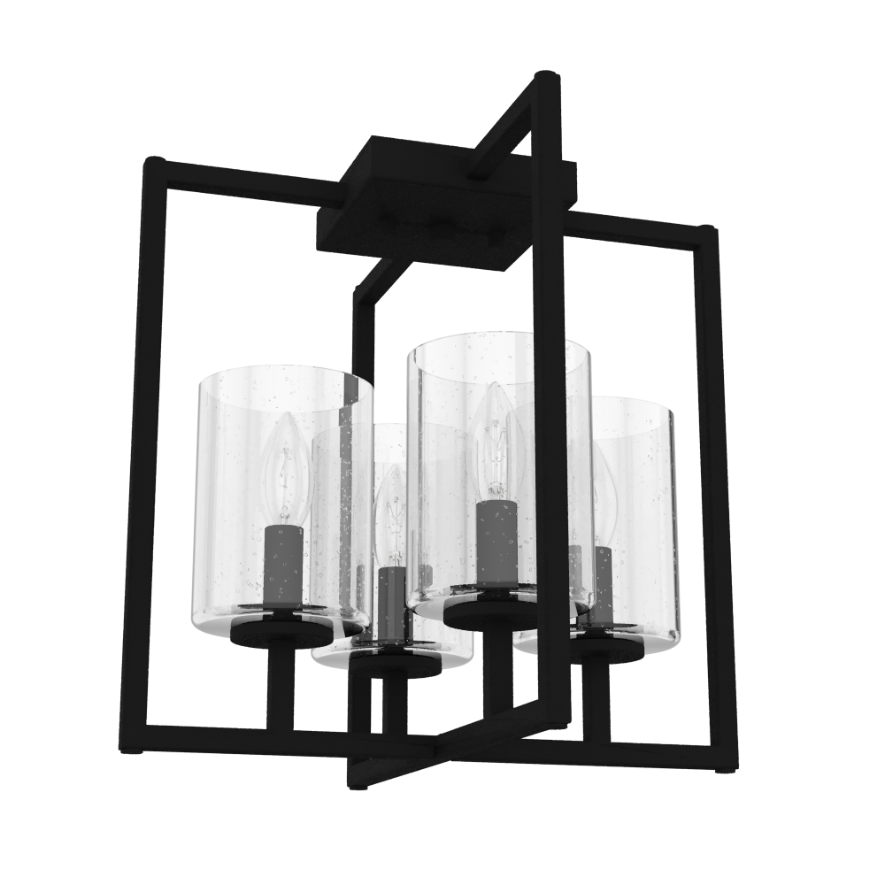 Hunter Kerrison Natural Black Iron with Seeded Glass 4 Light Flush Mount Ceiling Light Fixture