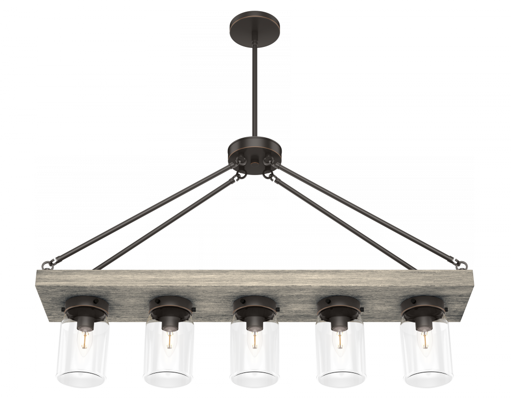 Hunter Devon Park Onyx Bengal and Barnwood with Clear Glass 5 LT Chandelier Ceiling LT Fixture