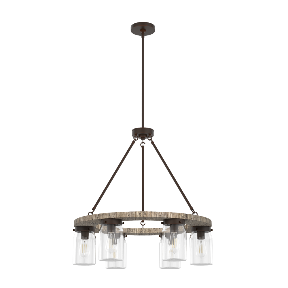 Hunter Devon Park Onyx Bengal and Barnwood with Clear Glass 6 LT Chandelier Ceiling LT Fixture