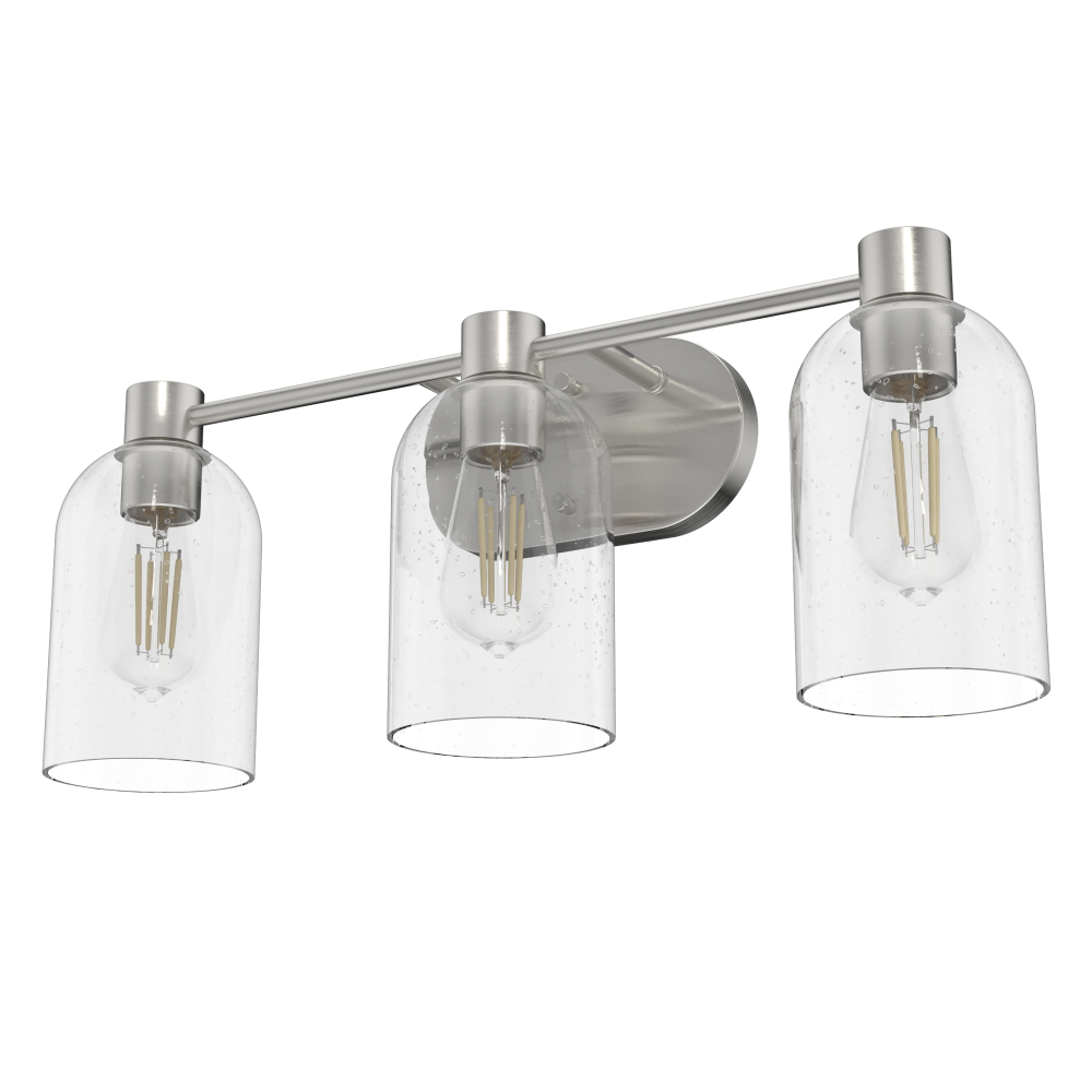 Hunter Lochemeade Brushed Nickel with Clear Seeded Glass 3 Light Bathroom Vanity Wall Light Fixture