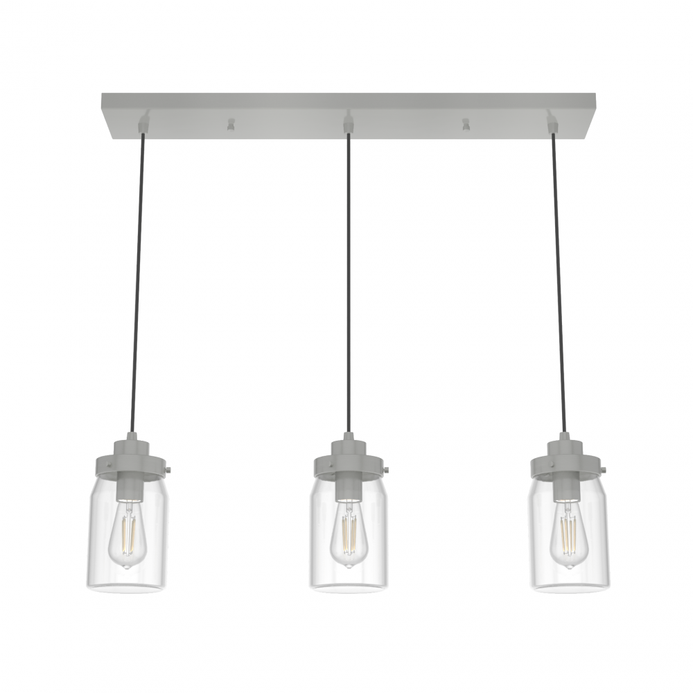 Hunter Devon Park Brushed Nickel with Clear Glass 3 Light Pendant Cluster Ceiling Light Fixture