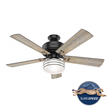 Hunter 55078 - Hunter 52 inch Cedar Key Matte Black Damp Rated Ceiling Fan with LED Light Kit and Handheld Remote