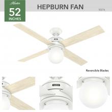  50276 - Hunter 52 inch Hepburn Matte White Ceiling Fan with LED Light Kit and Wall Control