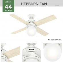  50275 - Hunter 44 inch Hepburn Matte White Ceiling Fan with LED Light Kit and Wall Control