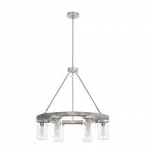 Hunter 19211 - Hunter Devon Park Brushed Nickel & Grey Wood with Clear Glass 6 LT Chandelier Ceiling LT Fixture