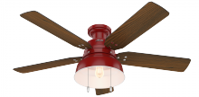  59312 - Hunter 52 inch Mill Valley Barn Red Low Profile Damp Rated Ceiling Fan with LED LT Kit & Pull Chain