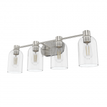  19710 - Hunter Lochemeade Brushed Nickel with Seeded Glass 4 Light Bathroom Vanity Wall Light Fixture