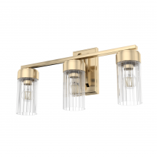 Hunter 19684 - Hunter Gatz Alturas Gold with Clear Fluted Glass 3 Light Bathroom Vanity Wall Light Fixture