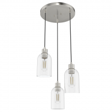 Hunter 19718 - Hunter Lochemeade Brushed Nickel with Seeded Glass 3 Light Pendant Cluster Ceiling Light Fixture