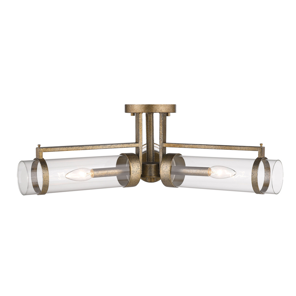 Milan 3-Light Semi-Flush Ceiling Mount Vintage Gold