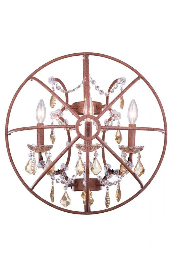 Geneva 3 light Rustic Intent Wall Sconce Golden Teak (Smoky) Royal Cut crystal