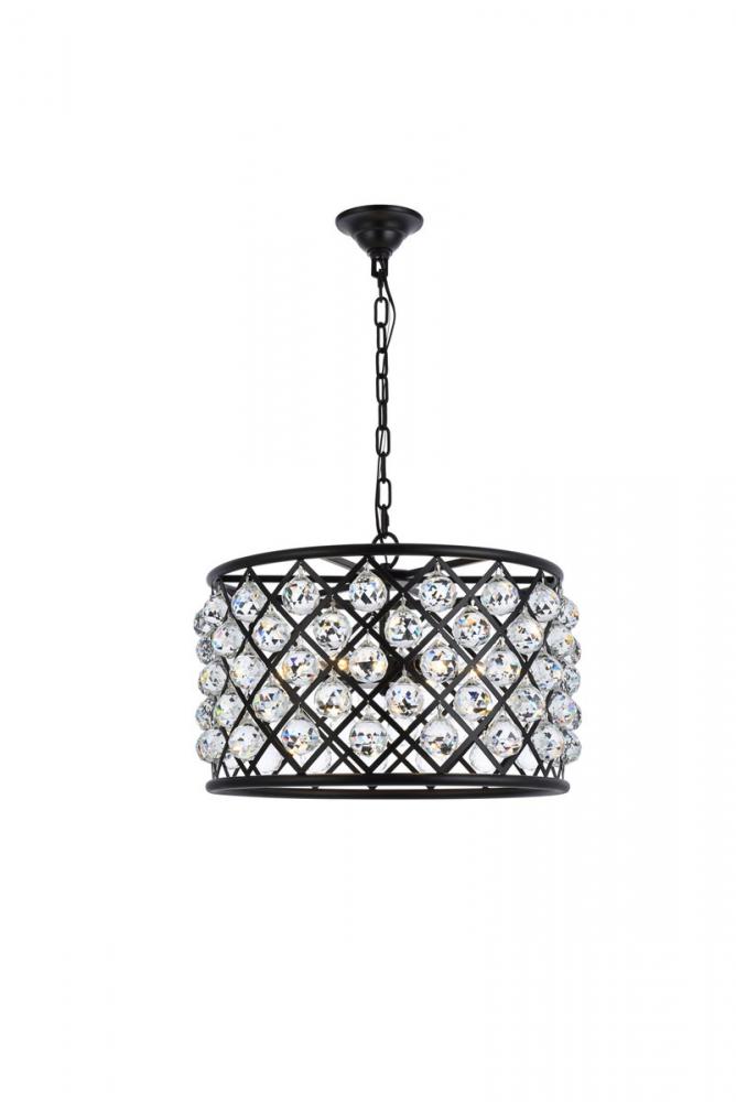 Madison 6 Light Matte Black Pendant Clear Royal Cut Crystal