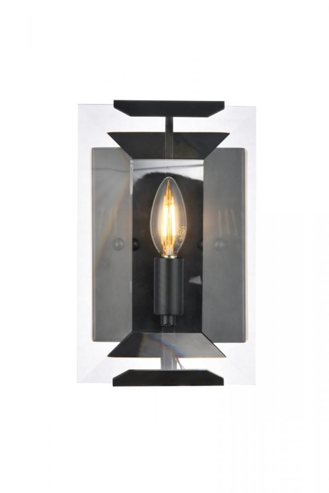 Monaco 1 Light Flat Black (Matte) Wall Sconce Glass Crystal