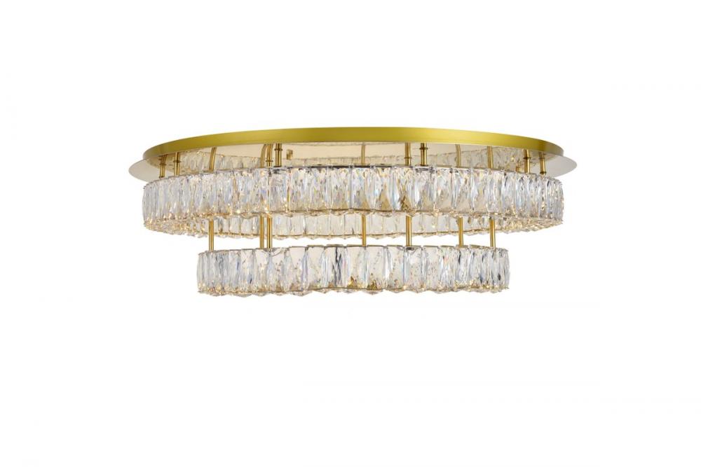 Monroe LED Light Gold Flush Mount Clear Royal Cut Crystal