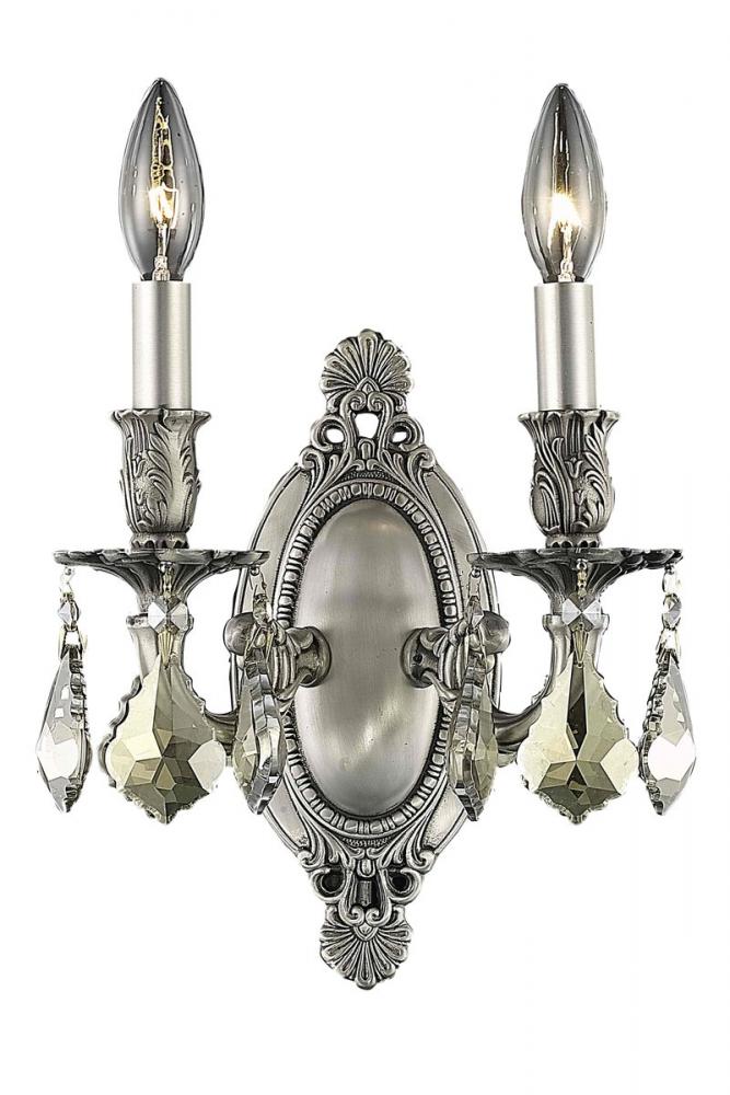 Rosalia 2 Light Pewter Wall Sconce Golden Teak (Smoky) Royal Cut Crystal