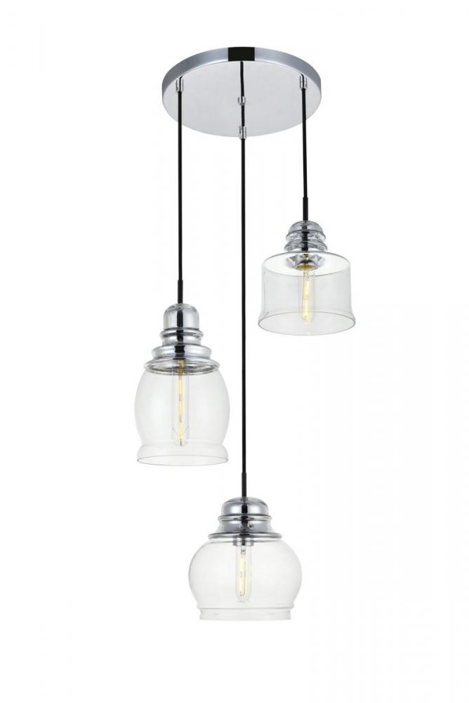 Kenna 3 Lights Chrome Pendant With Clear Glass