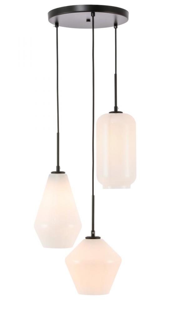 Gene 3 light Black and Frosted white glass pendant