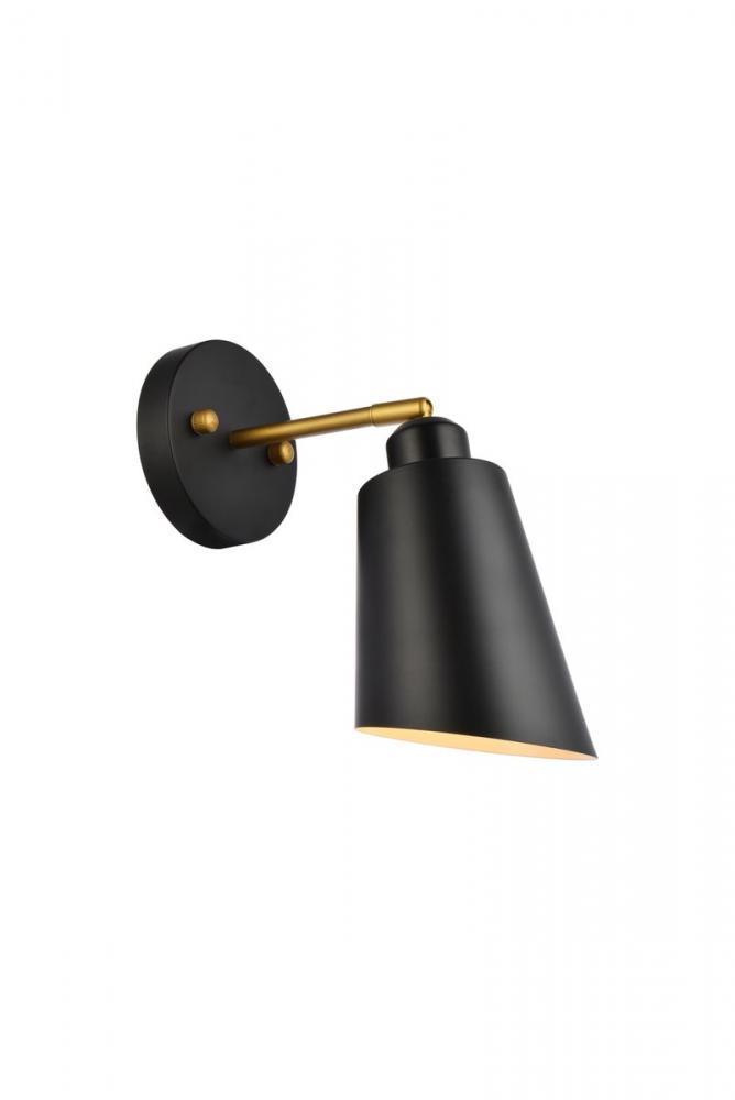 Halycon 5 inch black and brass wall sconce