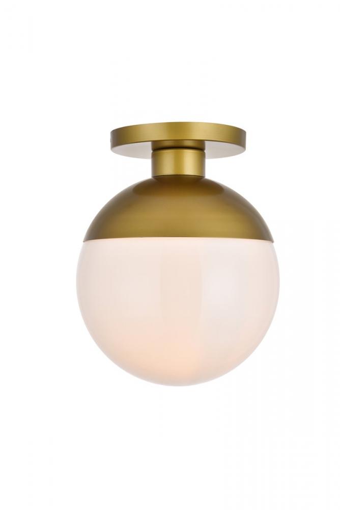 Eclipse 1 Light Brass Flush Mount With Frosted White Glass