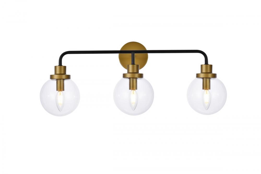 Hanson 3 lights bath sconce in black with brass with clear shade