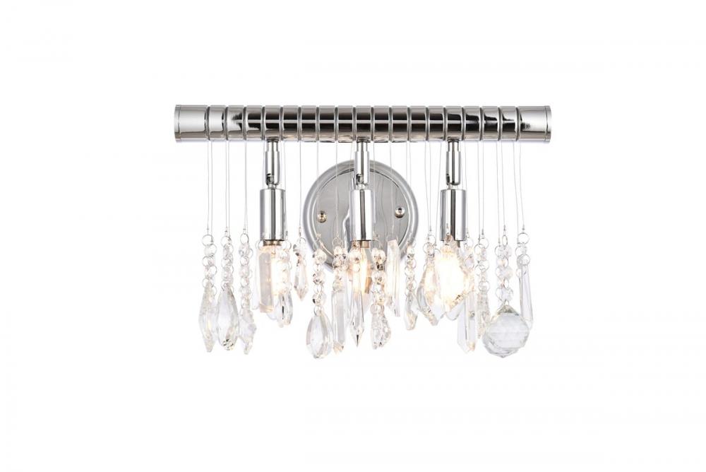 Chorus Line 3 light Chrome Wall Sconce Clear Royal Cut Crystal