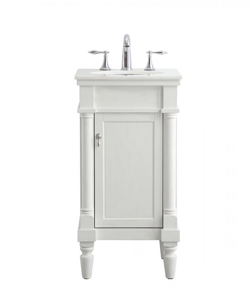 18 inch Single Bathroom vanity in antique white with ivory white engineered marble