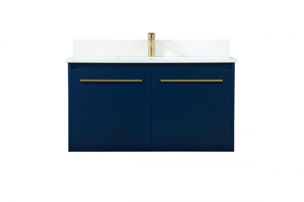 36 inch Single bathroom vanity in blue with backsplash