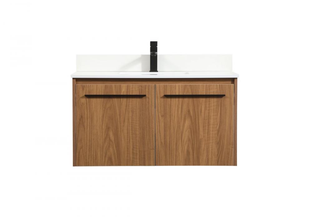 36 inch Single bathroom vanity in walnut brown with backsplash