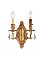  9202W9FG-GT/RC - Rosalia 2 Light French Gold Wall Sconce Golden Teak (Smoky) Royal Cut Crystal