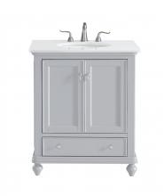  VF12330GR-VW - 30 Inch Single Bathroom Vanity in Light Grey with Ivory White Engineered Marble